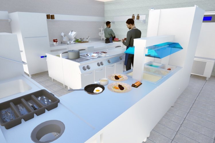 3D vizualizace moderní kuchyně v polyfunkčním domě